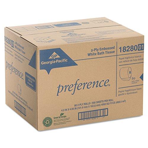 Georgia-Pacific Pacific Blue Select Preference 1828001 Bathroom Tissue, 2-Ply, Pref, 550 Sh/RL, 80RL/CT, White