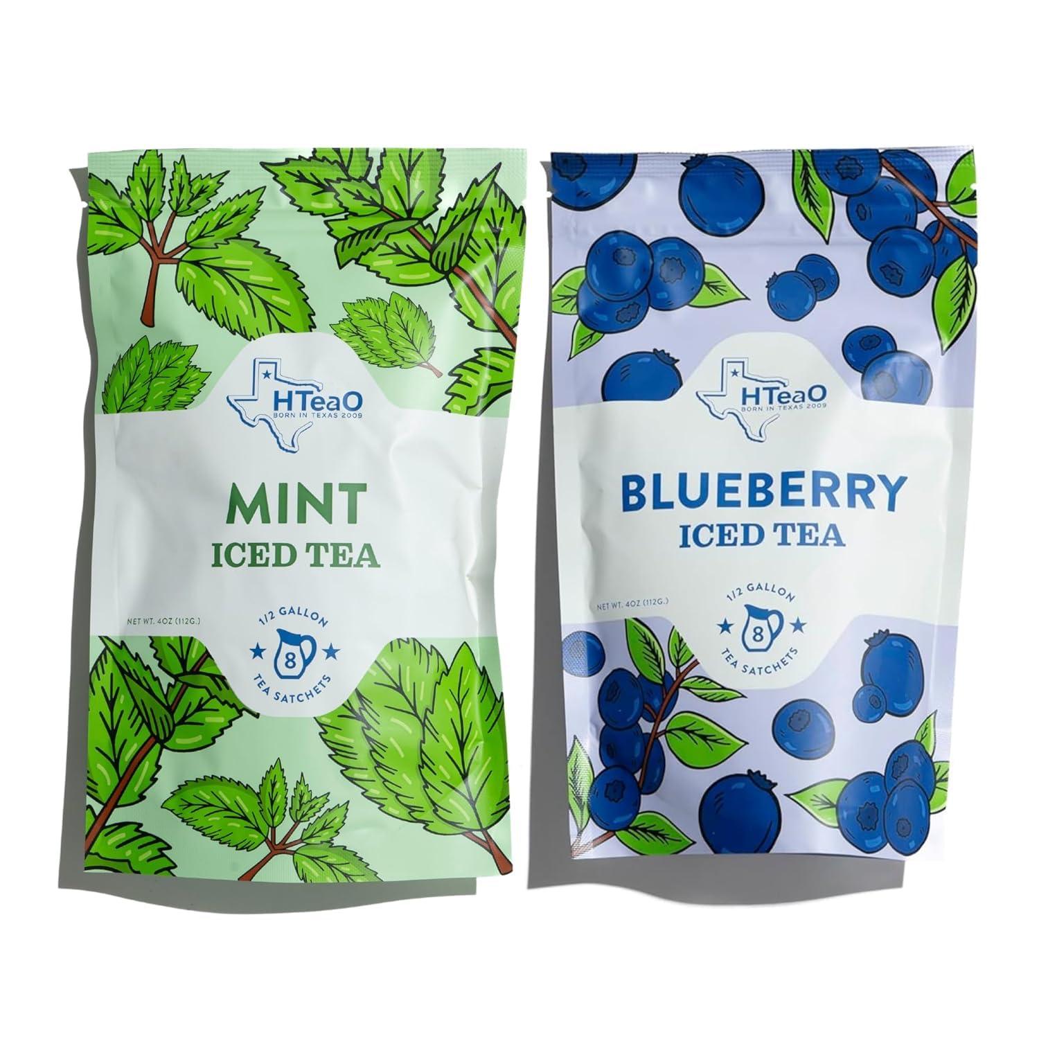 HTEAO HTeaO Mint Black Tea Mix and HTeaO Blueberry Green Tea Mix Bundle (8 Sachet Bags)