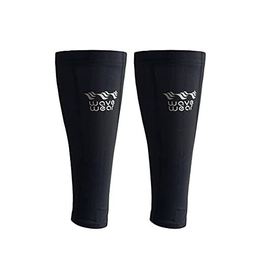 wavewear wavewear Calf Compression Sleeve with Built-in Kinesiology Tape - Support for Leg Swelling and Cramping during Workouts and Sports - for Men and Women (L, Black/Silver, 2)
