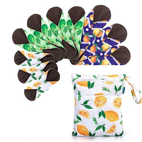 Teamoy Teamoy 10pcs Cloth Panty Liners, Reusable Sanitary Pads with Wet Bag, Washable Cloth Menstrual Pads with Charcoal Absorbency Layers (Lemon Series, 3pcsx7.9"+ 4pcsx10"+ 3pcsx11.6")