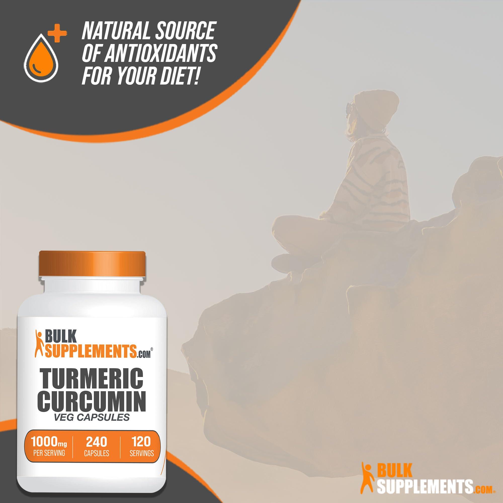 BULKSUPPLEMENTS.COM BulkSupplements.com Turmeric Extract Capsules - Turmeric Supplement, Turmeric Curcumin Supplement 1000mg - Gluten Free, 2 Capsules per Serving, 240 Veg Capsules (Pack of 1)