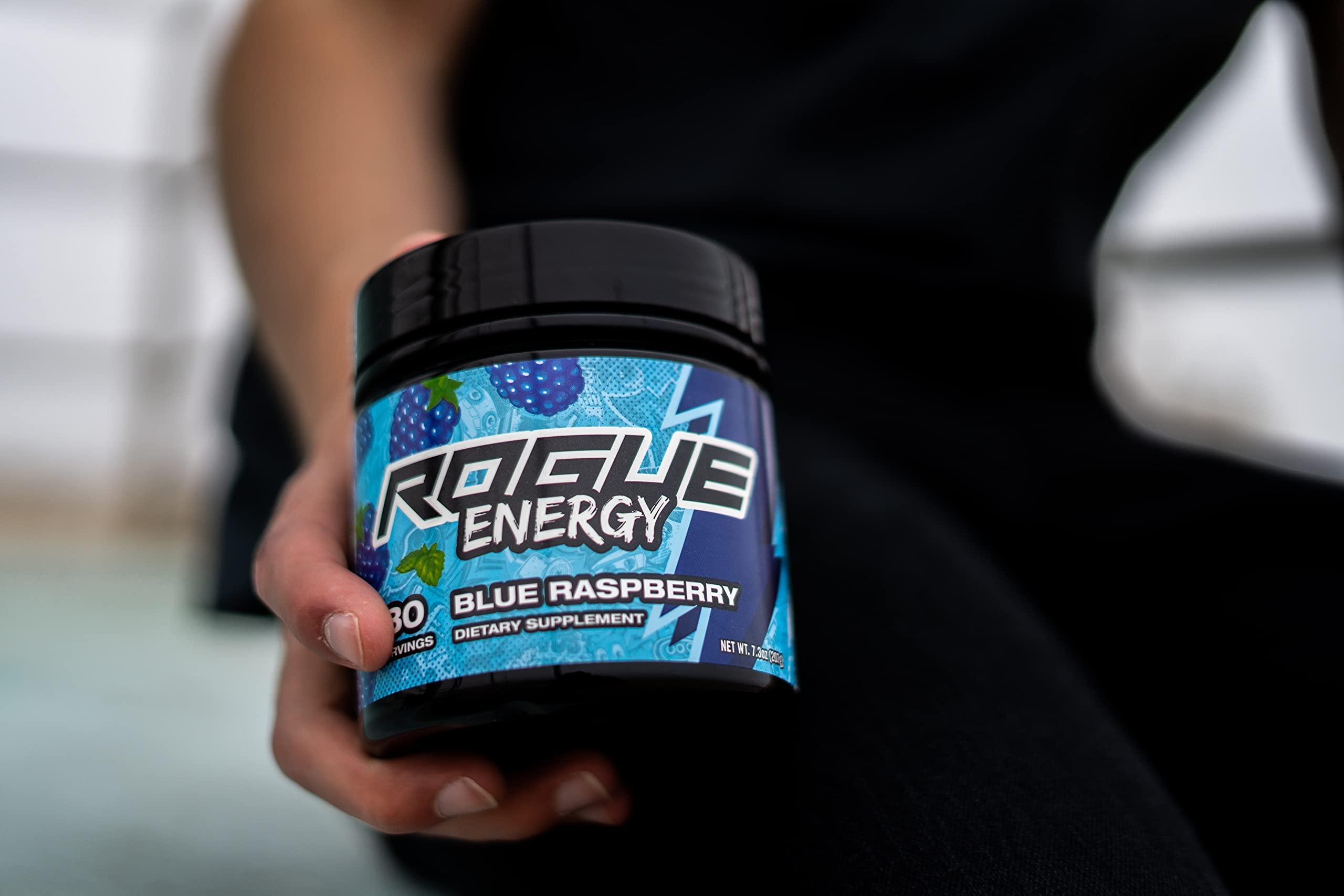 Rogue Energy Rogue Energy Energy Drink Powder for Long Gaming Hours - Energy Powder for Mental Focus - Sugar & Gluten Free - Gaming Supplement with Caffeine & Vitamins - Made in USA (Blue Raspberry - 40 Servings)