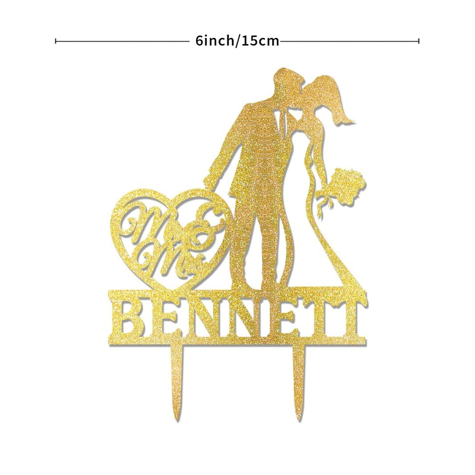 YJHLBHDIAN Mr and Mrs Cake Topper for Wedding Couple Married Cake Topper Afro Bride and Groom Silhouette Wedding Cake Topper Custom Cake Topper Personalized Bride Gift Acrylic Gold Cake Toppers