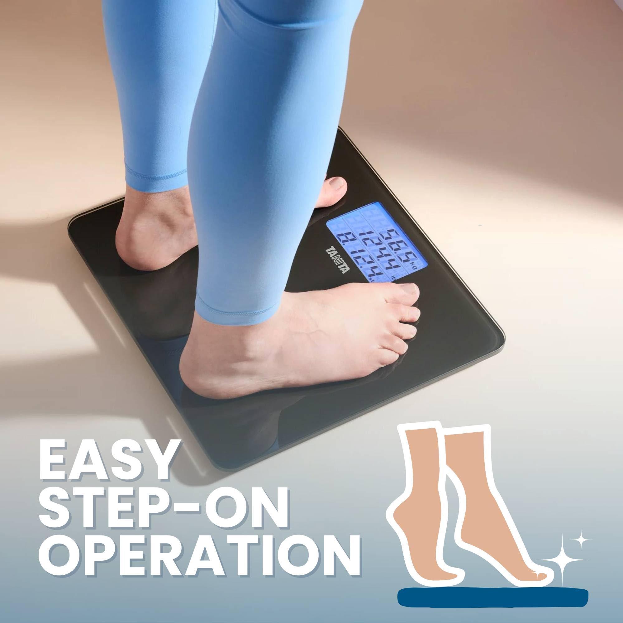 TANITA Tanita HD-384 Digital Weight Scale - 440 lbs Capacity Japan Technology Multi-Unit Display LBS, KG, Stone - Step On to Activate Bathroom Scale - with Blue Backlit LCD Display & Tempered Glass (White)