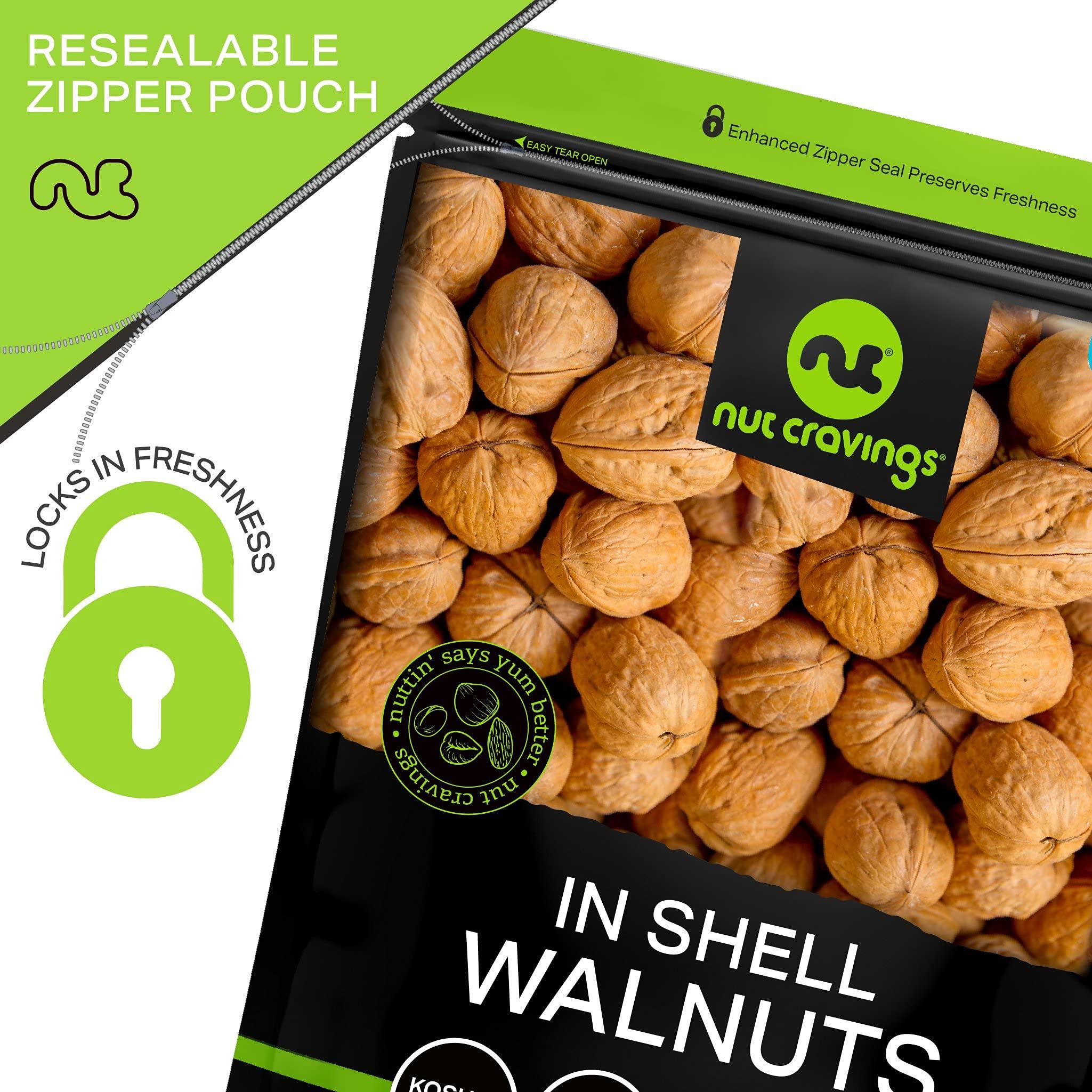 Nut Cravings NUT CRAVINGS - Raw Walnuts In Shell, Whole, (16oz - 1 LB) Packed Fresh in Resealable Bag - Nut Snack - Healthy Protein Food, All Natural, Keto, Vegan, Kosher Ideal for Trail Mixed Nuts