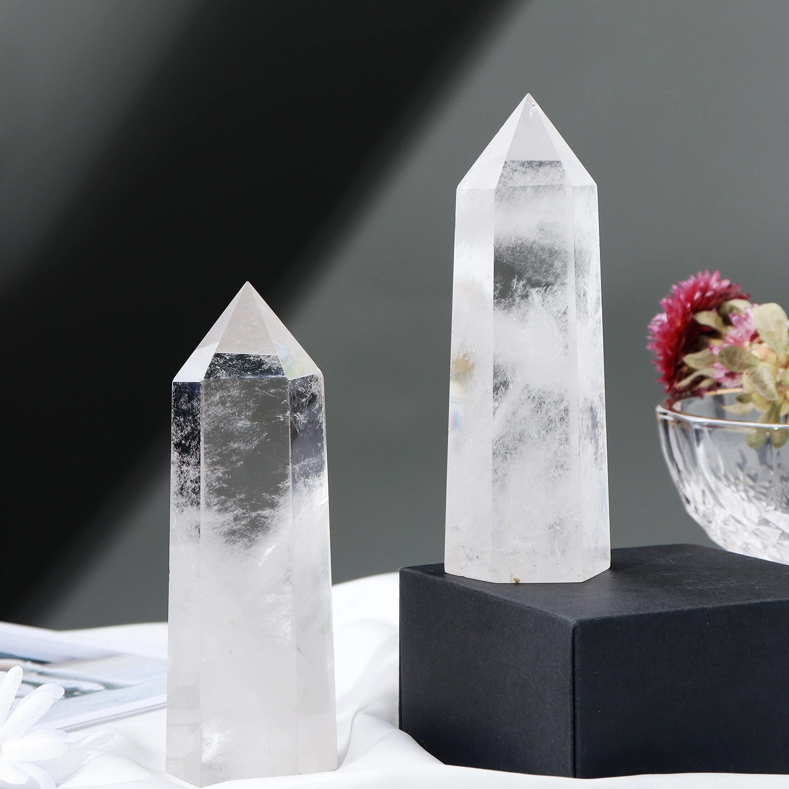 Runyangshi Runyangshi Large Clear Quartz Healing Crystal Wand 4.72\"-5\" Natural Crystal Tower 6 Faceted Single Point Crystal Prism Wand Natural Quartz Stones for Meditation Reiki Chakra Therapy Home Decor Gift