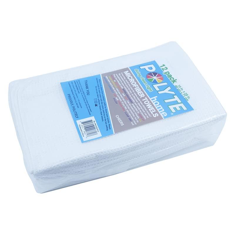 POLYTE POLYTE Premium Microfiber Kitchen Dish Hand Towel Waffle Weave 12 Pack (16x28 in, White)