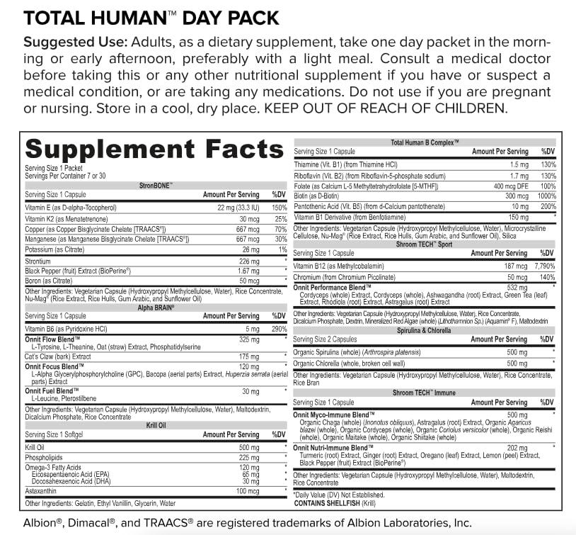 ONNIT ONNIT Premium Alpha Brain Bundle - Nootropic Brain Supplement (30 Count) for Focus, Concentration & Memory + Total Human Day and Night Vitamin Packs for Men and Women (30-Day Supply)