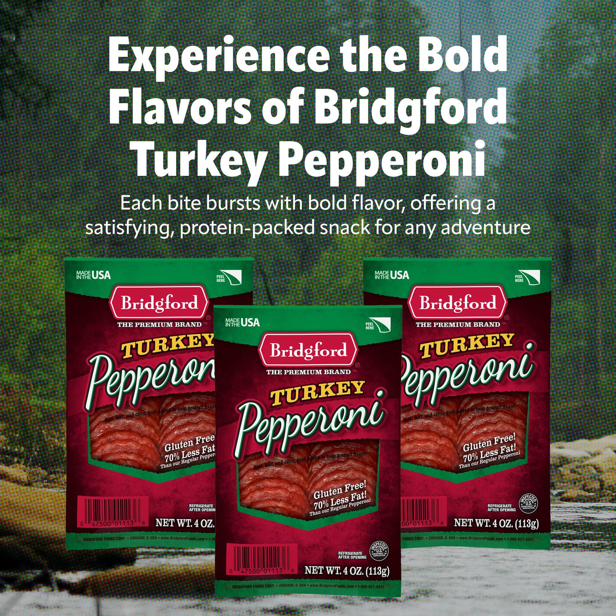 Bridgford Bridgford Sliced Turkey Pepperoni 4 oz Pack of 2 - Pepperoni Slices for Pizza and Sandwiches - Naturally Smoked Turkey Pepperoni for Low-Carb Keto Diets - Healthy Pepperoni Alternative for Snacking