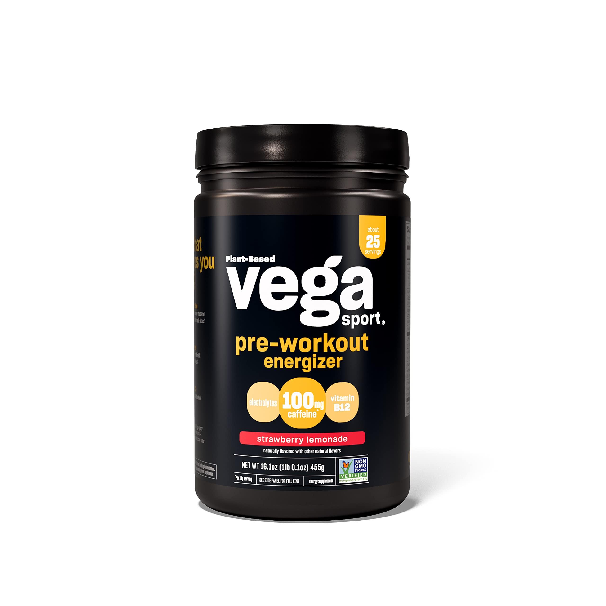 Vega Vega Premium Sport Protein Vanilla Protein Powder, Vegan, Non GMO & Sport Pre-Workout Energizer, Strawberry Lemonade - Pre Workout Powder