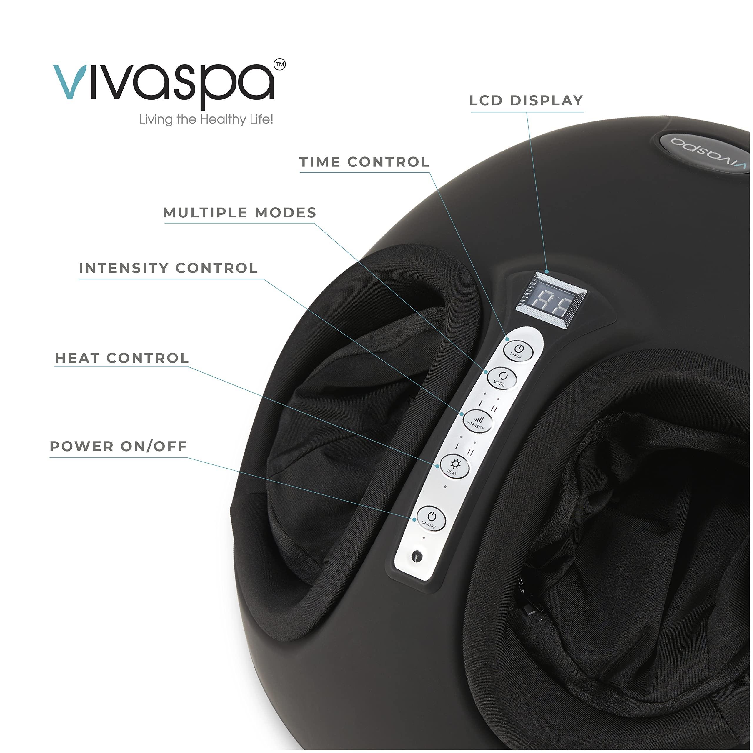 Vivitar Vivaspa Air Pressure Foot Massager with Heat and Remote Control, Adjustable Feet Massage Machine with 3 Intensity Levels, Deep Kneading and Rolling for Home or Office Use