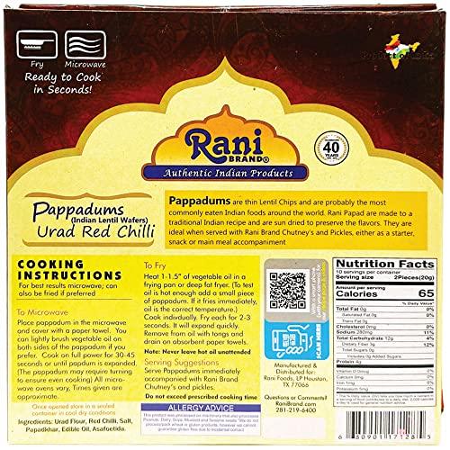 Rani Brand Authentic Indian Products Rani Pappadums (Indian Lentil Wafer Snack) Red Chilli Papad 7oz (200g) Approximately 15pc, 7 inches, Pack of 2 ~ All Natural | Gluten Friendly | NON-GMO | Vegan | Indian Origin