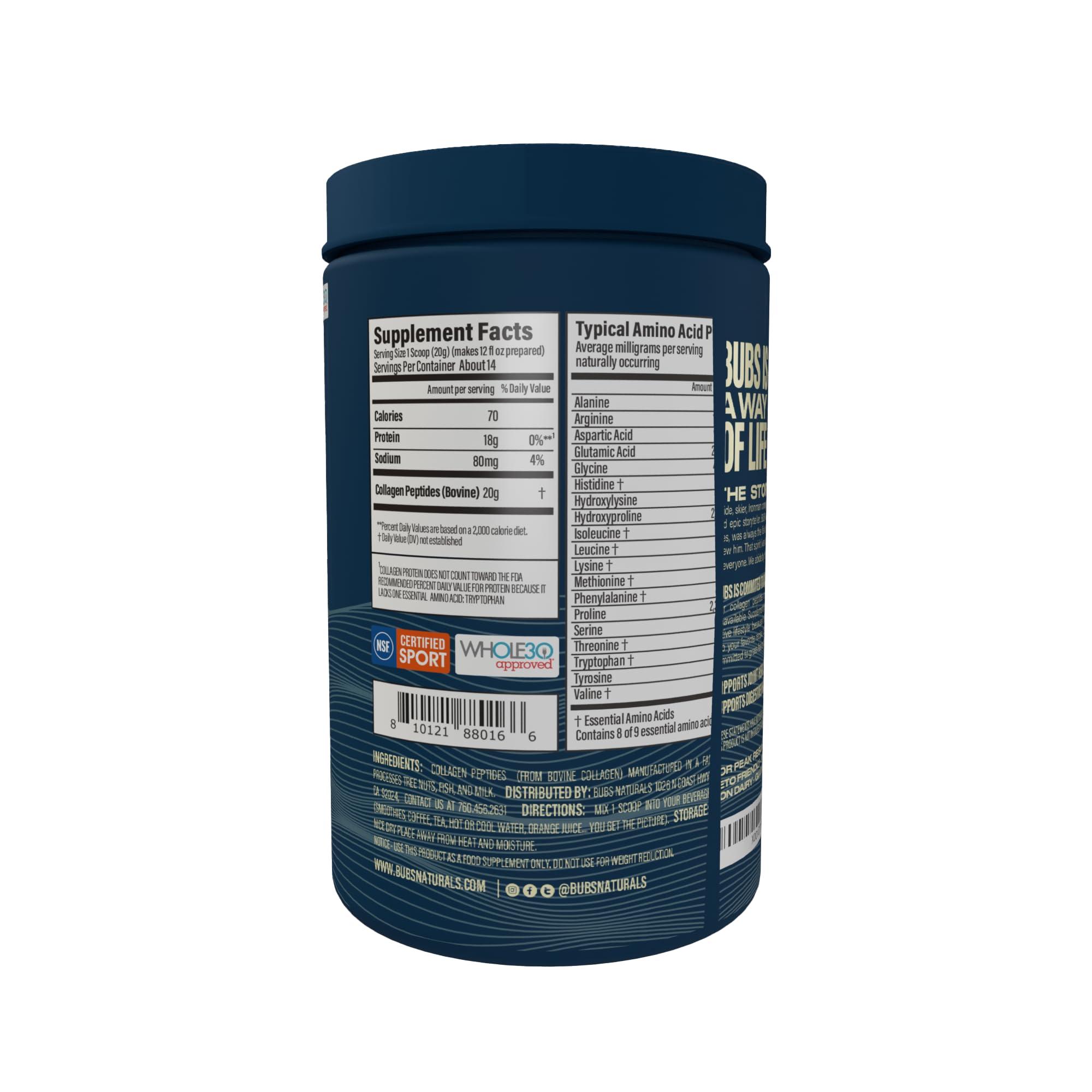 BUBS Naturals BUBS Naturals Unflavored Collagen Peptides Powder, Best Proteins for Joints & Skin, Pasture Raised Grass Fed, Paleo and Keto Friendly, Whole30 Approved, Non-GMO Dairy & Gluten Free, 10oz, 14 Servings