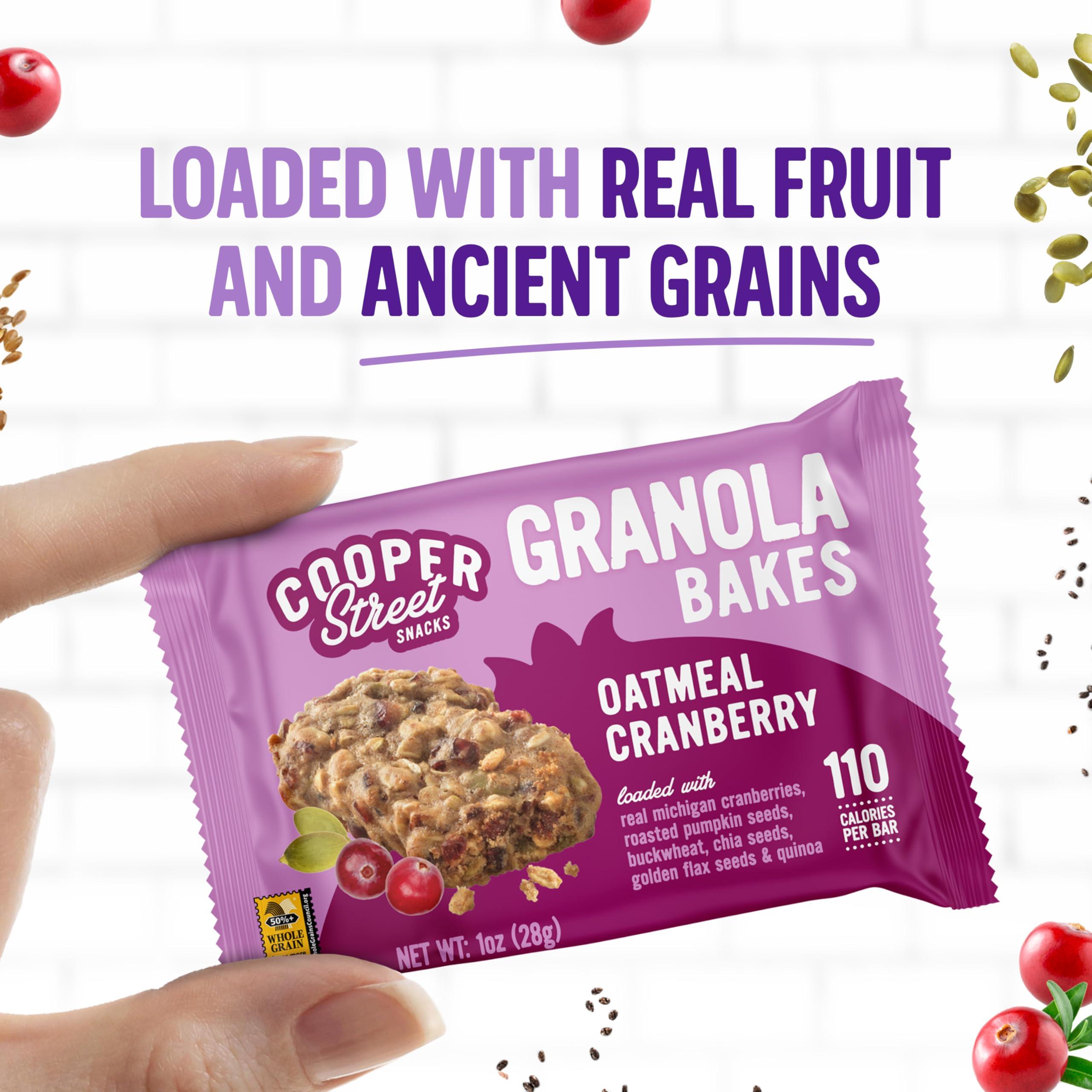 COOPER STREET Cooper Street Granola Bakes - Chewy Breakfast Granola Bars with Chia, Flax, Buckwheat and Oats - Oatmeal Cranberry Individually Wrapped Nut & Dairy Free On-The-Go or School Snacks - 12 Bars, 1oz each