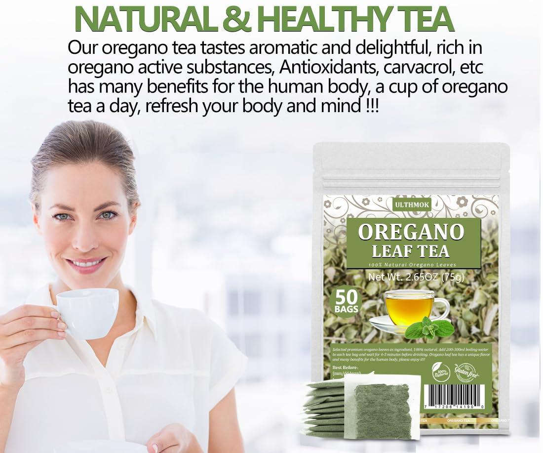 ULTHMOK Premium 50 Oregano Tea Bags, Made with 100% Natural Oregano Leaves, No Additives & Caffeine Free.