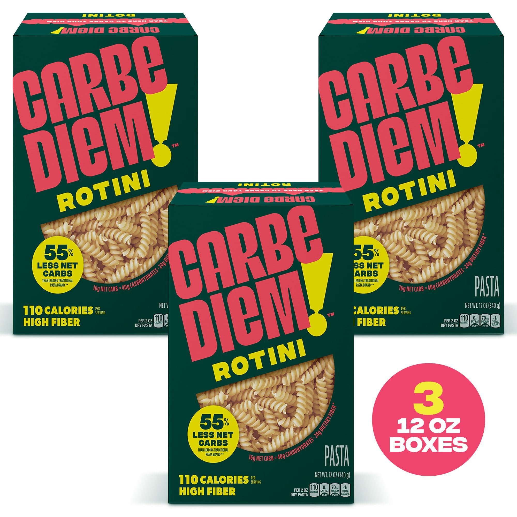 CARBE DIEM Carbe Diem!, Rotini, Lower Net Carb Pasta with Traditional Flavor & Texture, 55% Fewer Net Carbs & Only 110 Calories Per Serving, Pack of 3