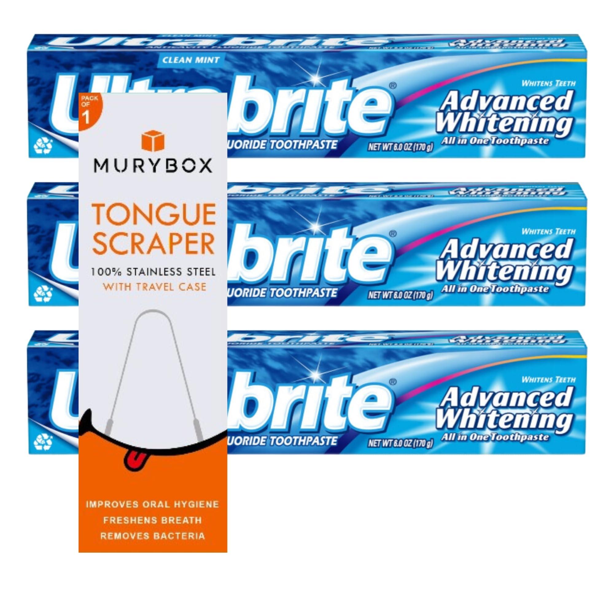 MURYBOX Colgate Ultra Brite Advanced Whitening Toothpaste, Ultra Brite Toothpaste, Ultrabrite Toothpaste Original, Toothpaste Whitening, 6.0 oz (Pack of 3) + MB Sticker.