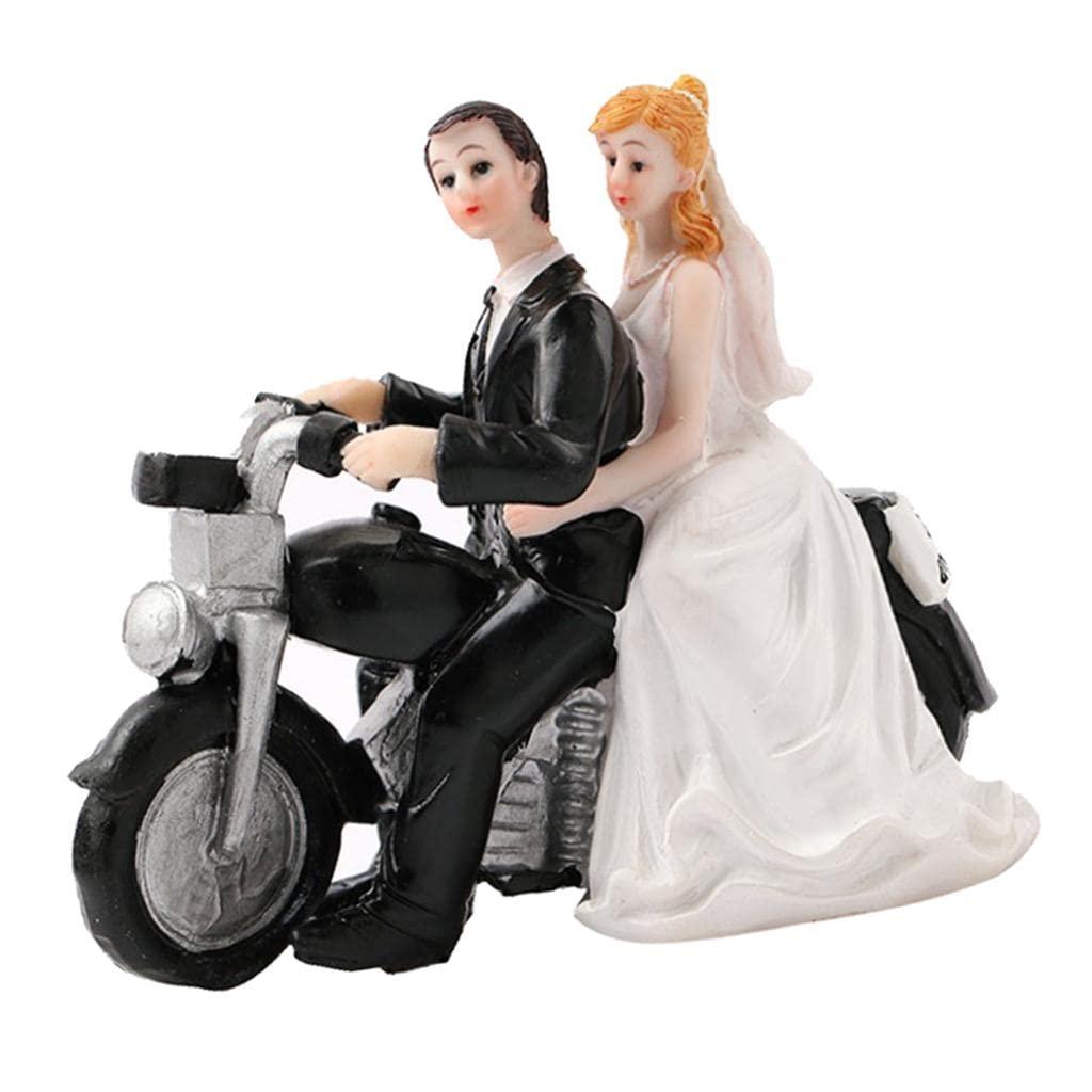predolo predolo Bride Groom Couple Motorcycle Resin Figurine Romantic Cake Topper Party