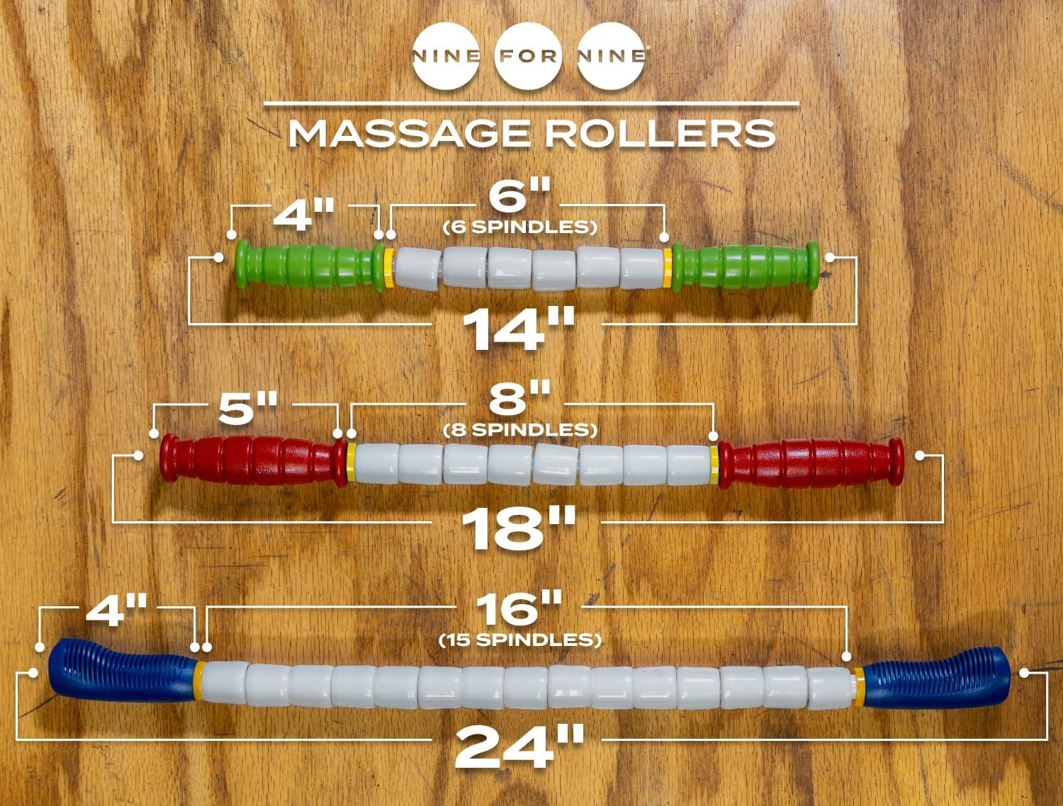 Nine for Nine Massage Stick 18\" Flexible Handheld Spindle Massage Roller (Will Contour to Any Muscle) - Full Body Muscle Recovery & Myofascial Release (Medium - 18\" Massage Stick)