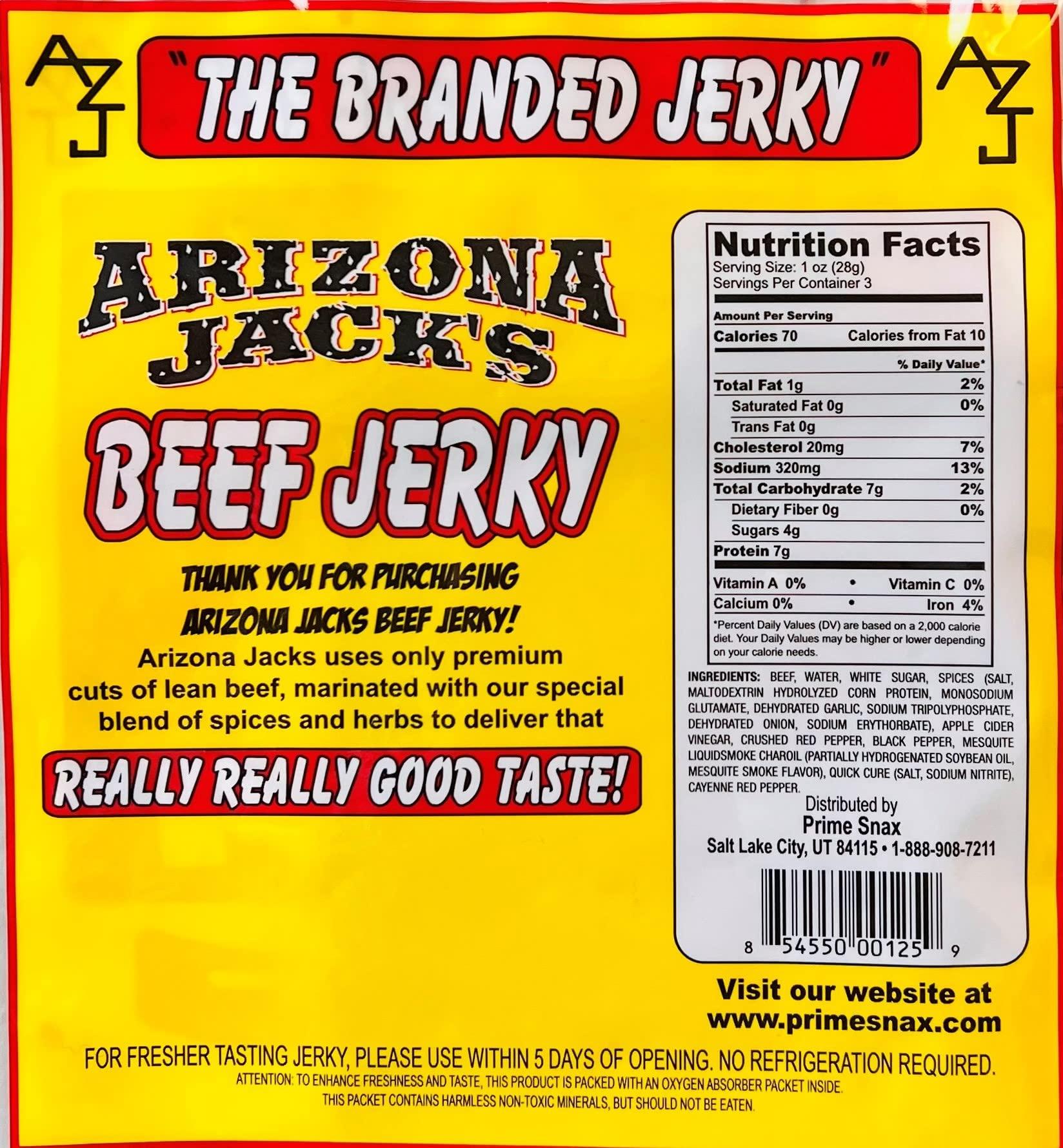 Prime Snax Corp Arizona Jack's Super Giga Individually Wrapped Jerky 4 Flavor Multipack (Original, Teriyaki, Pepper, & Hot)