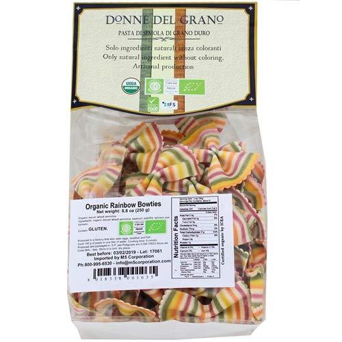 Donne Del Grano Donne Del Grano Organic Gourmet Italian Vegetable Colored Rainbow Bow Tie Pasta Noodles, 8.8 Oz (250 grams), Pack of 2 bags
