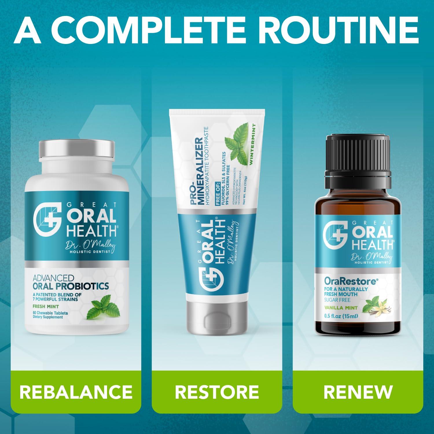 Great Oral Health Advanced Bad Breath Treatment Duo The Oral Probiotics Tablet & OraRestore Natural Mouth & Tooth Concentrated Oil Dentist Formulated Mint Flavor