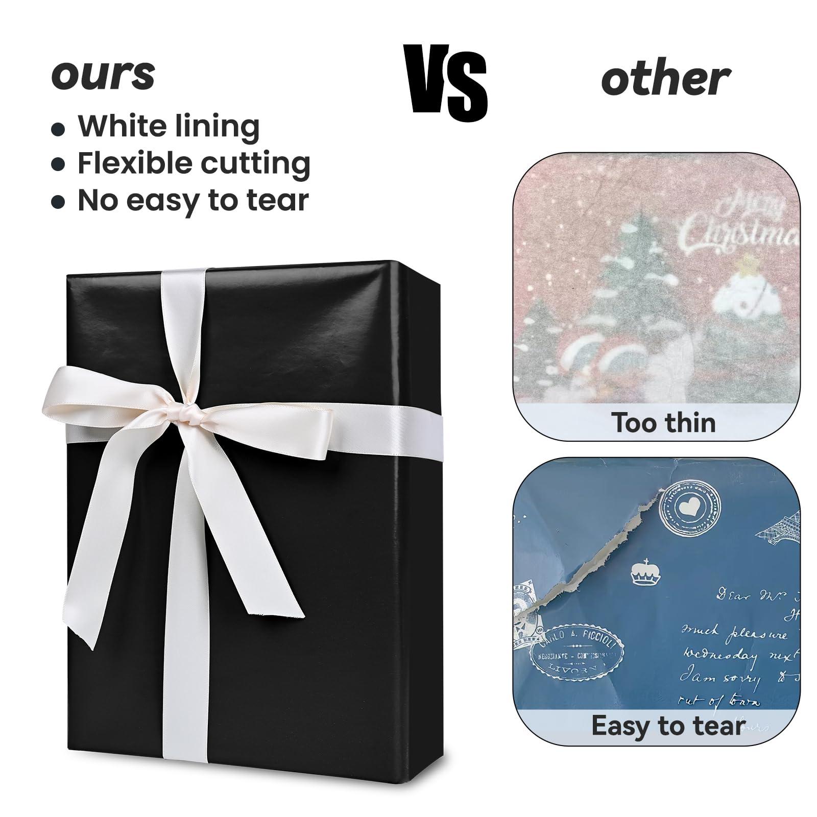 Iioscre Iioscre Gift Wrapping Paper, Black Wrapping Paper Roll, Matte Metal Solid Color Wrapping Paper for Birthday Christmas Wedding Baby Shower Father\'s Day Valentine\'s Day, 17.3 Inch X 32.8 Feet