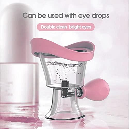 CANIPHA Eye Wash Cup,Eye Wash Cleaner Kit Silicon Manual Air Pressure Eye Cleaning Cup Tool Effective Eye Rinse Clean Dust Makeup Irritants,Transparent with Storage Container Eye Cup Soothing Tired Eyes(Pink)