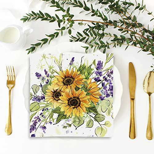 AnyDesign AnyDesign 100 Pack Sunflower Luncheon Napkins Disposable Spring Summer Flower Paper Decorative Napkins Floral Dessert Dinner Hand Napkin for Baby Shower Party Supplies Decoration, 6.5 x 6.5 In