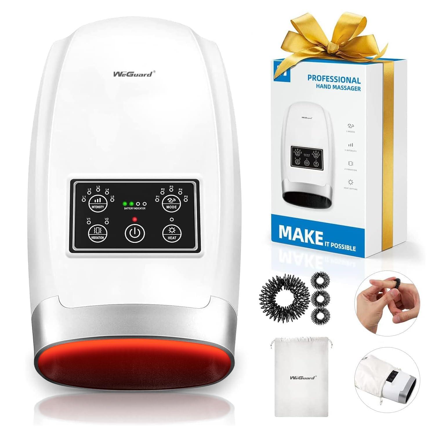 WeGuard WeGuard Hand Massager Hand Massager for Arthritis and Carpal Tunnel Wrest, Finger and Hand Massager with Heat and Compression 5 Massage Modes Arthiritis Pain Relief for Hands