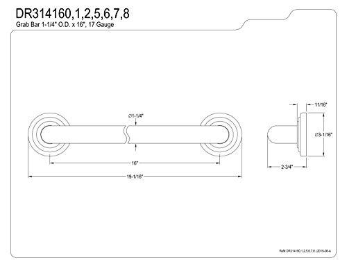 Kingston Brass Kingston Brass DR314166 Restoration 16-Inch Decorative 1-1/4-Inch OD Grab Bar, Polished Nickel