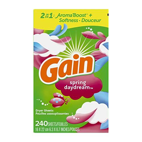 Gain Gain Dryer Sheets, 240 Count, Original Scent Laundry Fabric Softener Sheets with 2-in-1 AromaBoost Plus Softness