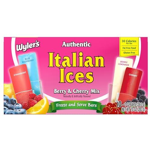 Wyler\'s Light Wyler\'s Authentic Italian Ices Berry and Cherry Mix - Pack of 2-20 Total Bars - Freeze and Serve Bars - Cherry, Strawberry, Berry Lemonade, and Blue Raspberry