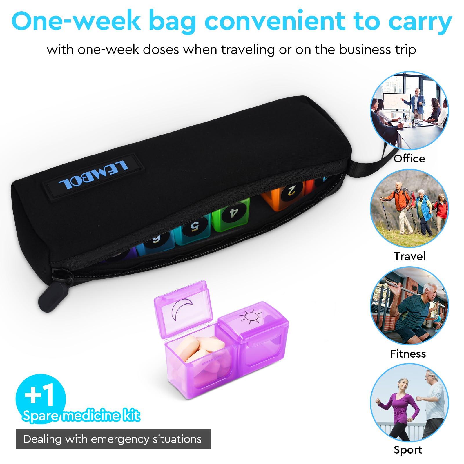 LEMBOL Monthly Pill Organizer 2 Times a Day, 30 Day Pill Organizer Box AM PM with Weekly Pill Bag,32 Daily Large Compartments,1 Month Pill Holder to Hold Vitamins, Medication and Supplements