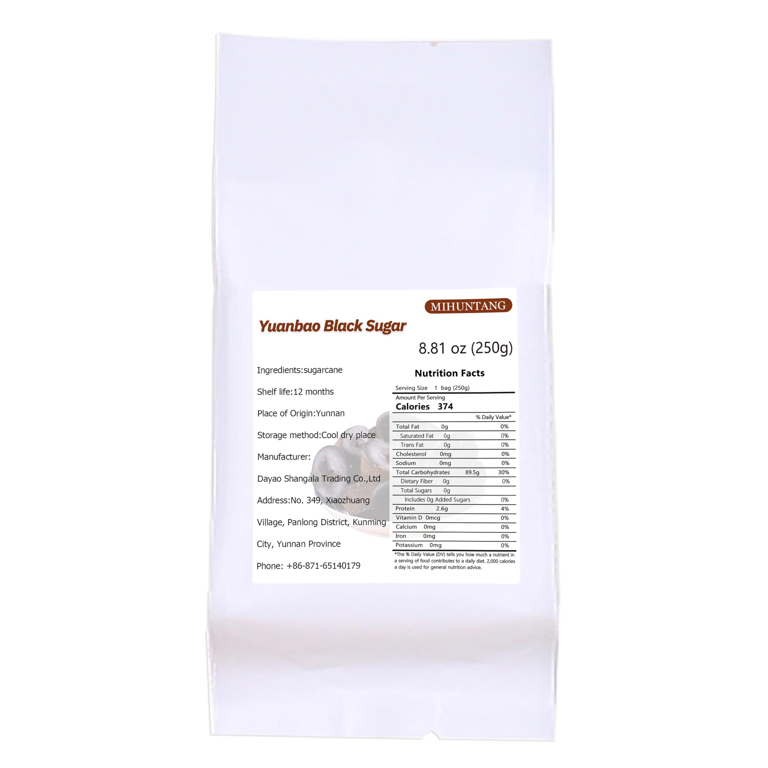 MIHUNTANG Black sugar 8.81oz Cubes Chinese Traditional Yuanbao black sugar- Handmade Pure Raw Sugarcane Dark Black Sugars 250g