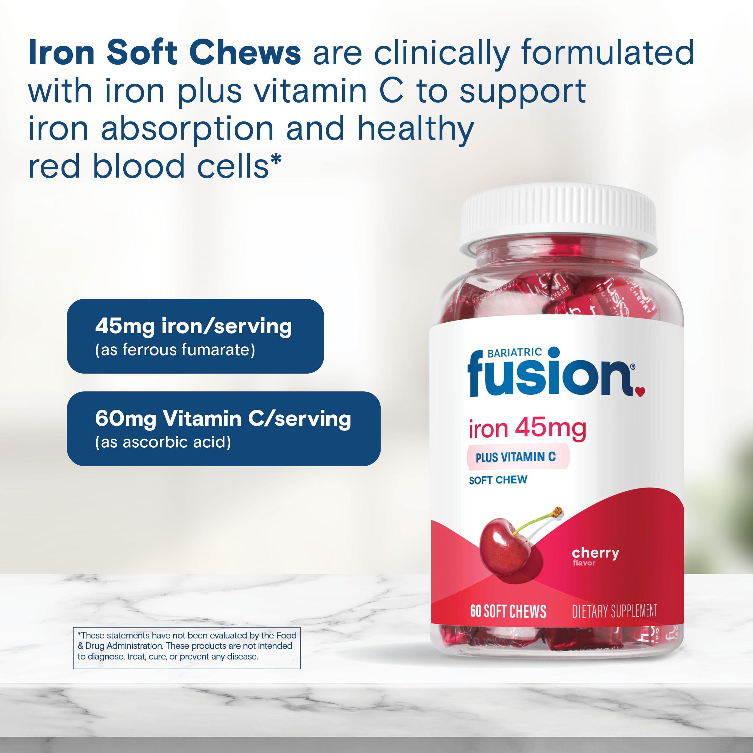 Bariatric Fusion Bariatric Fusion Iron Supplement for Women Anemia | Chewable Iron with Vitamin C | Cherry Flavored Soft Chew | Gentle on Stomach Ferrous Fumarate for Women and Men | Gluten Free | 60 Count