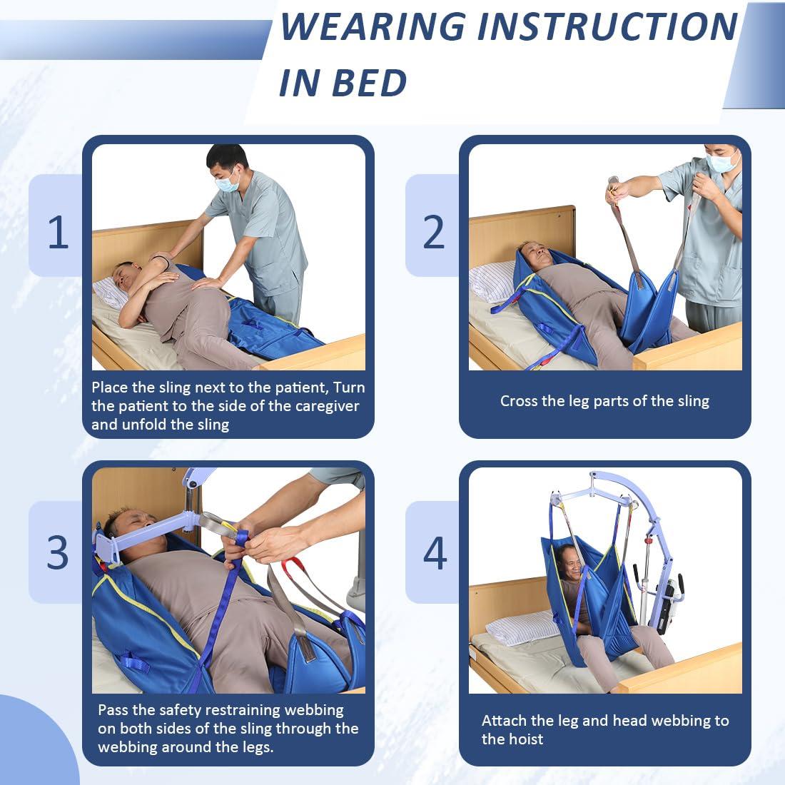 EZ Assistive EZ Assistive Patient Lift Universal Padded Sling with Head Support, Hoyer Lift U-Sling for Patient Transfer and Reposition Home Use, 500lbs (Blue, Small)