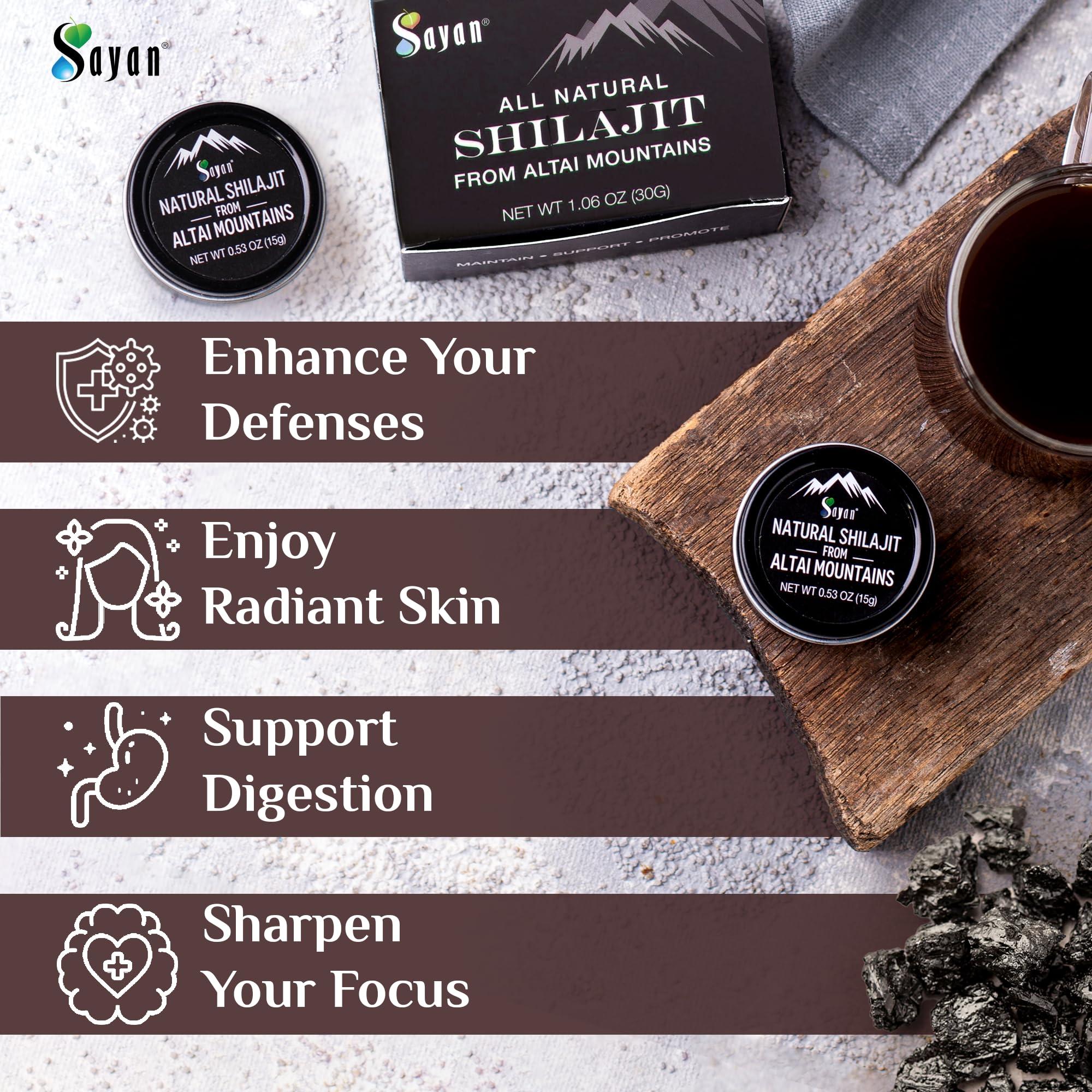 Sayan Sayan Pure Authentic Altai Shilajit Resin - 30 Grams, 4 Month Supply - High Efficacy Organic Fulvic Acid Supplement for Women and Men to Support Immune System, Energy, & Detox - Vegan, Non-GMO