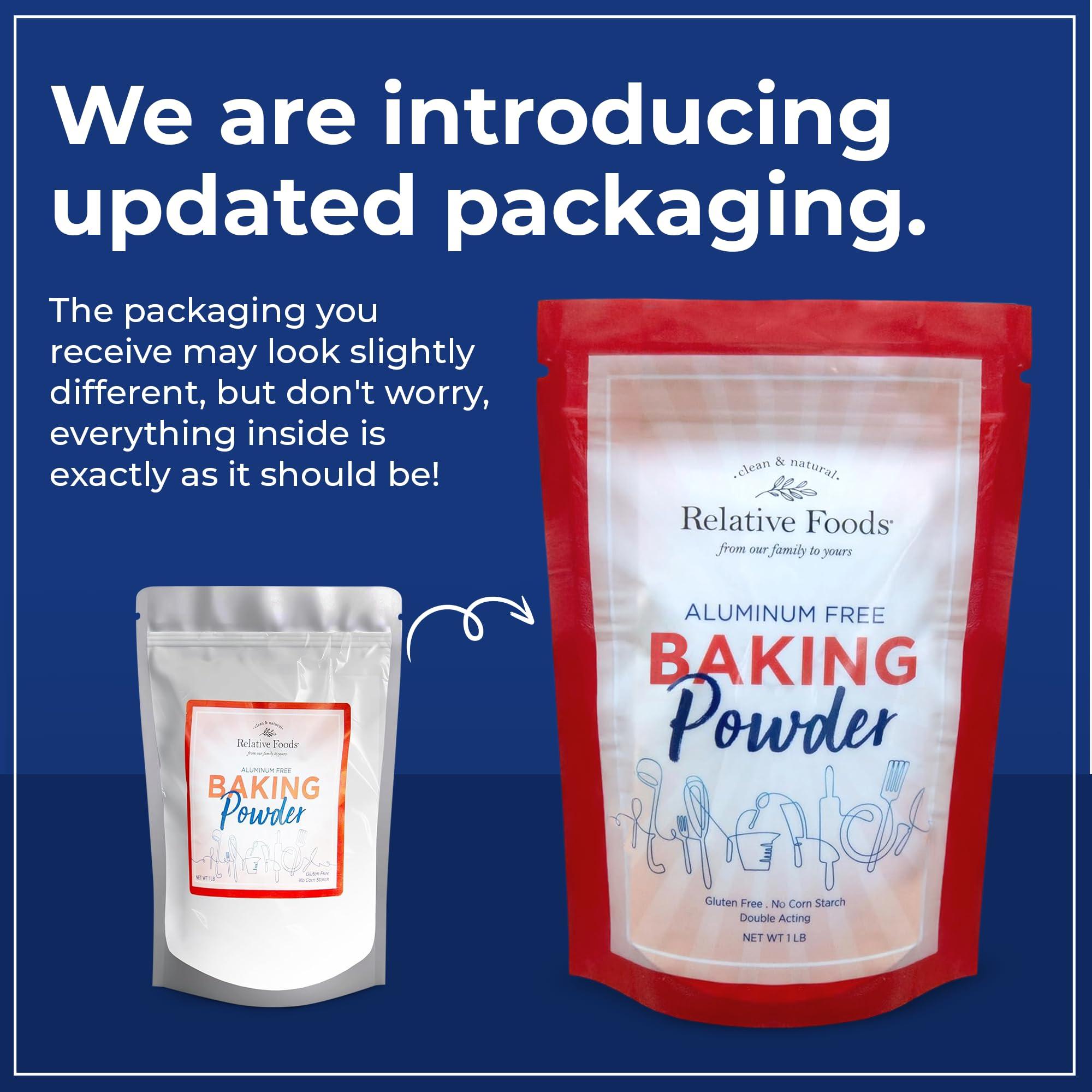 Relative Foods Baking Powder, 1 pound Aluminum free, Corn Starch Free, gluten free. Made in our USA allergen free facility. Premium leavening agent.