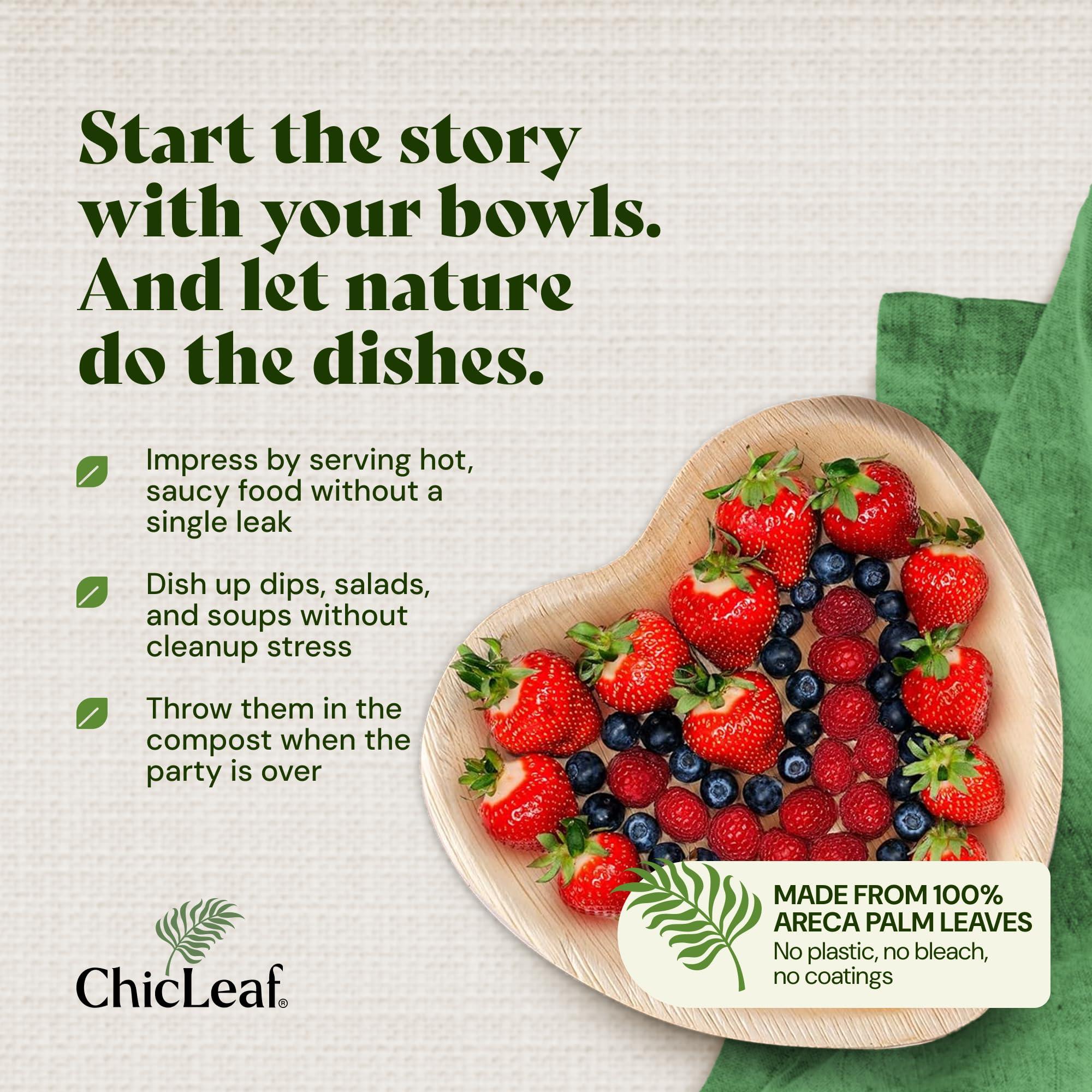 Chic Leaf Chic Leaf Palm Leaf Bowls Disposable Bamboo Heart Shaped Bowls 6.5 Inch Heart Dish (50 Heart Bowls) - Compostable Heart Shaped Plates - Cute Plates For Catering, Charcuterie, Parties