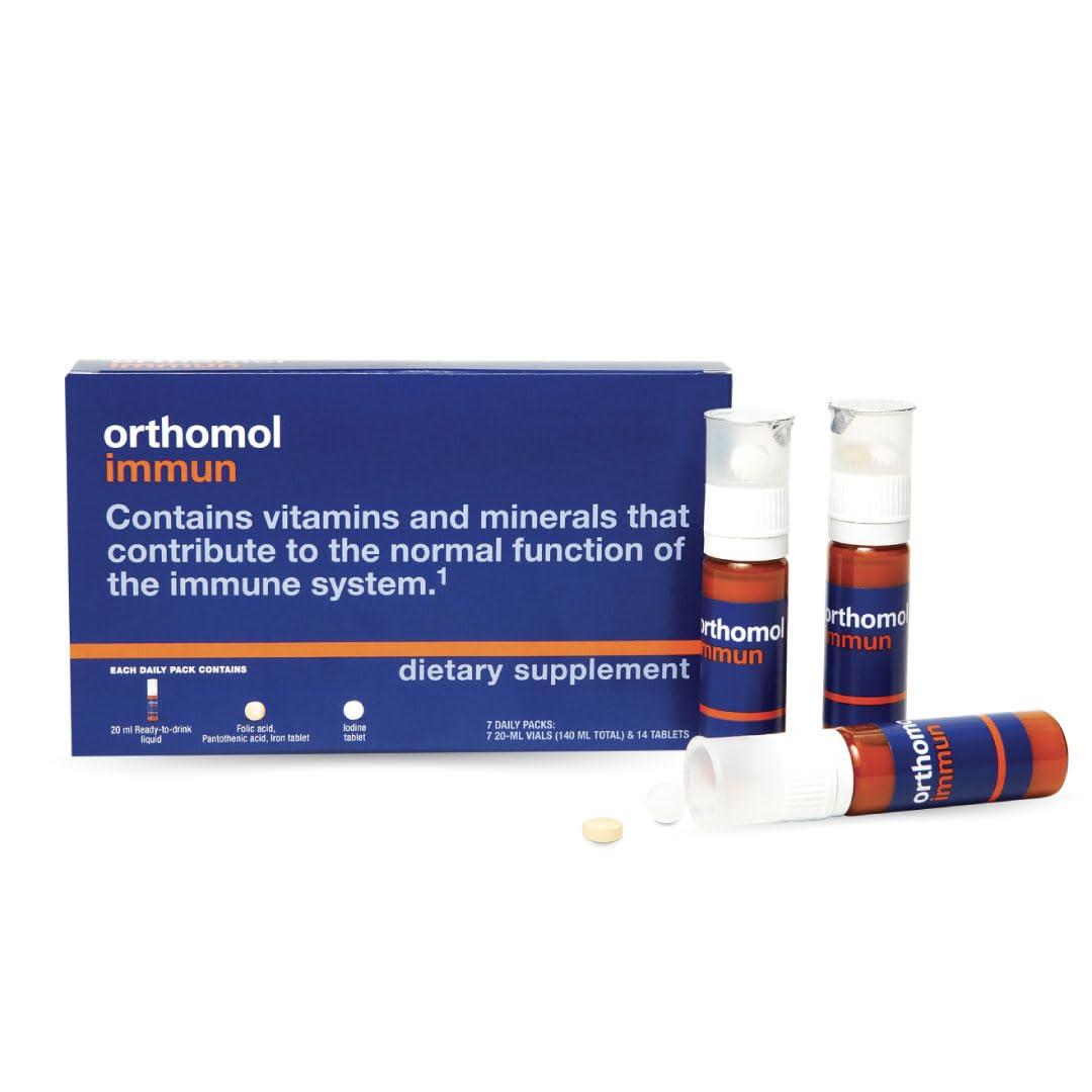 Orthomol Orthomol Immun Vial, Daily Liquid Immune Support Supplement, 7-Day Supply, Includes Vitamins A, B, C, D, E, Zinc & Iodine, Premium Formula for Enhanced Immune Defense & Overall Vitality