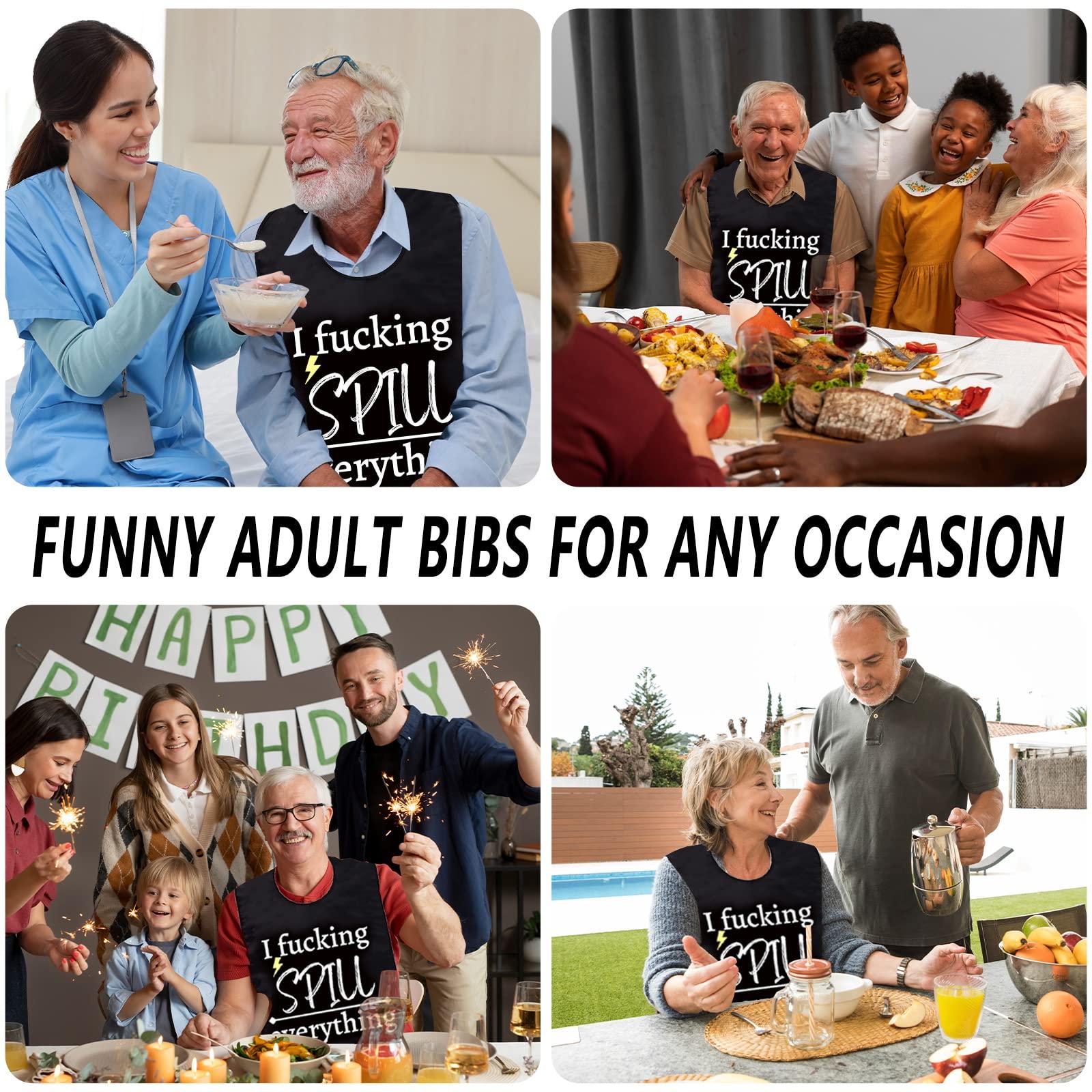 FunisFun Funny Adult Bibs Washable Waterproof Bibs, Reusable Adult Bibs with Crumb Catcher for Women Men & Elderly, Funny Gag Gifts White Elephant Gift(B Style)