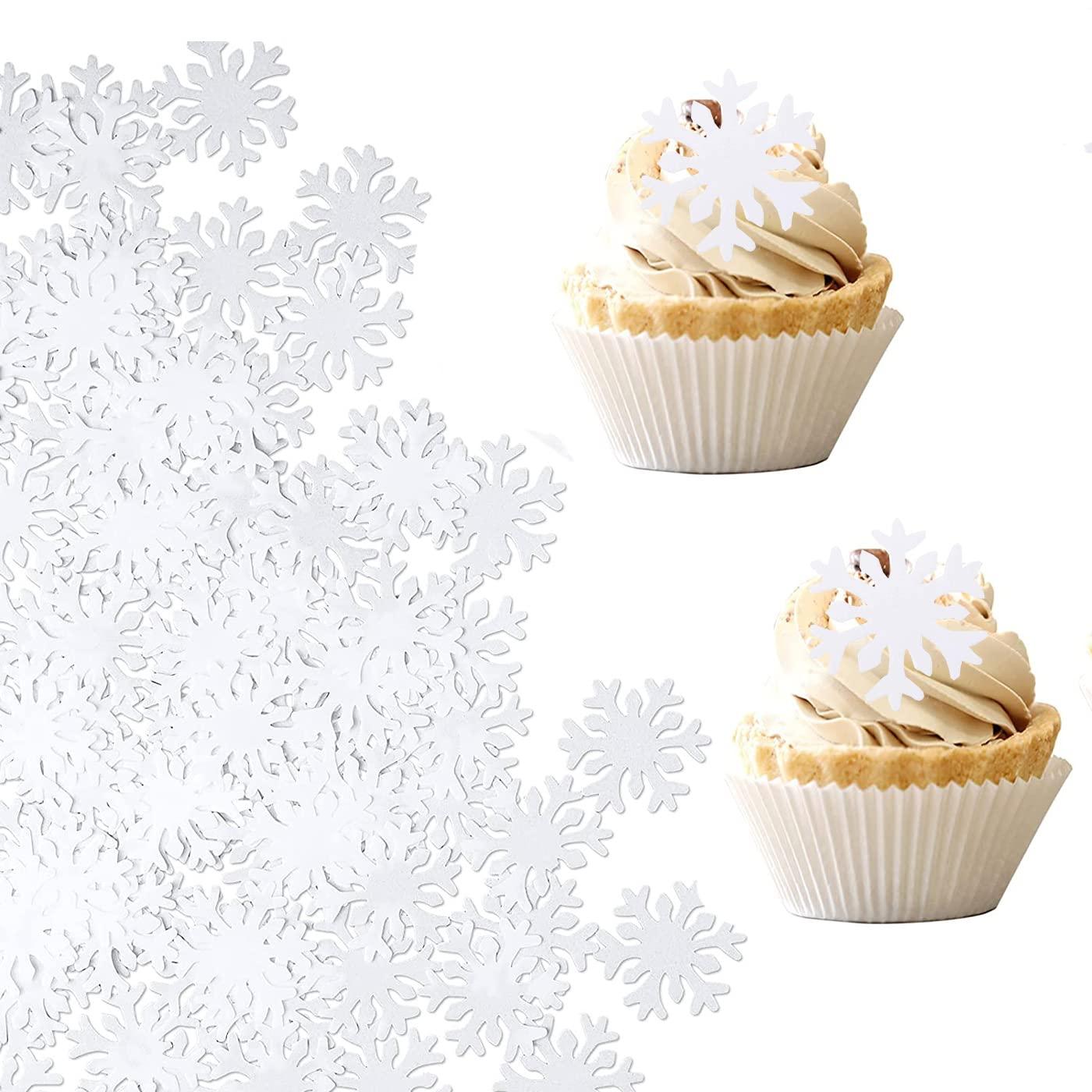 Frerand 50pcs snowflake cake decorations edible cake toppers snowflake Cupcake Toppers edible frozen cake topper for the winter cake decoration