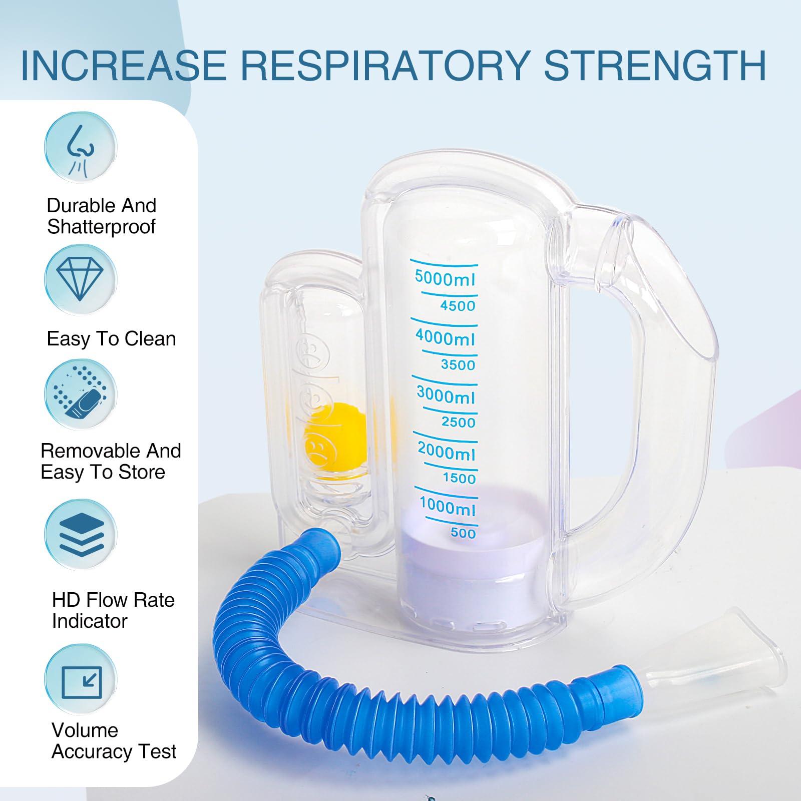 KSWEGKC Incentive Spirometer-Incentive Spirometer Adult Breathing Exercise Device for Lungs,Deep Breathing Trainer for Children and Adults,5000ml Capacity Measurement with Flow Indicator