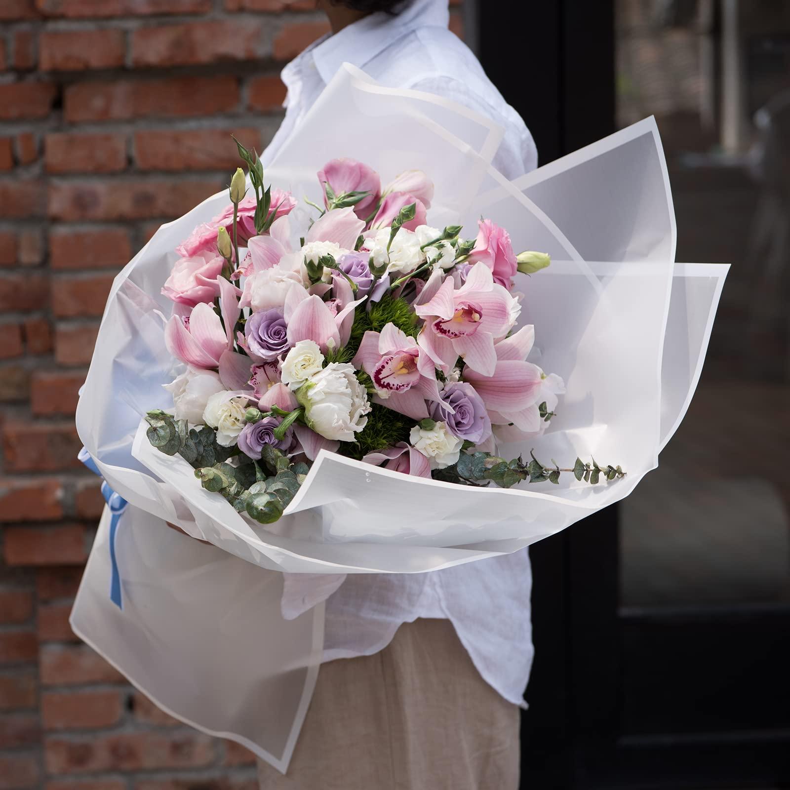 HYSSINOWRAP HYSSINOWRAP 40 sheets 4 colors .flower wrapping paper Flower packaging bouquet wrappingpaper.including ribbon, 22.8 * 22.8 inches (LIGHT MIX)