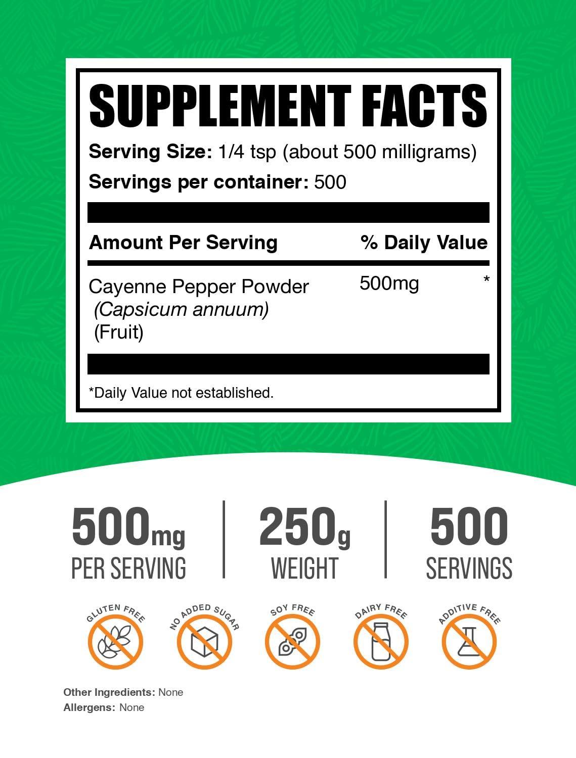 BULKSUPPLEMENTS.COM BulkSupplements.com Cayenne Pepper 40000 HU Powder - Capsaicin Supplements, Cayenne Pepper Supplements, Cayenne Pepper Powder - Capsicum Powder, Gluten Free, 500mg per Serving, 250g (8.8 oz)