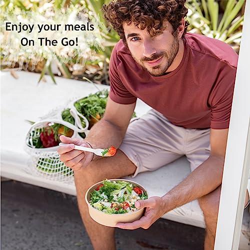 Galashield Galashield Disposable Bowls with Lid | Meal Prep Paper Bowls | To Go Salad Ramen Food Containers with Lids (17 oz - 50 Sets)