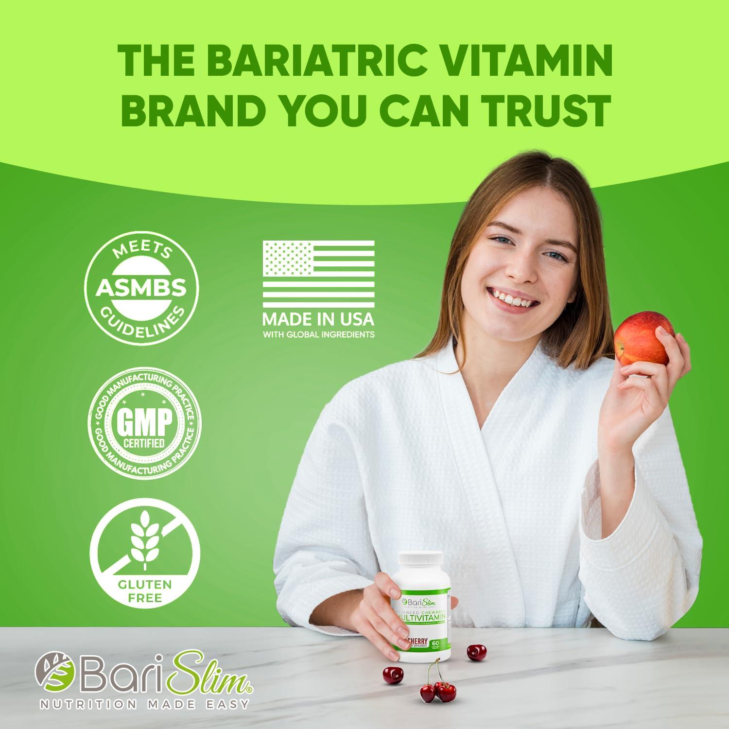 BariSlim BariSlim Advanced Chewable Bariatric Multivitamin Tablets - Bariatric Vitamin and Supplement for Post Bariatric Surgery Including Gastric Bypass and Gastric Sleeve | Wild Cherry (60 Count)