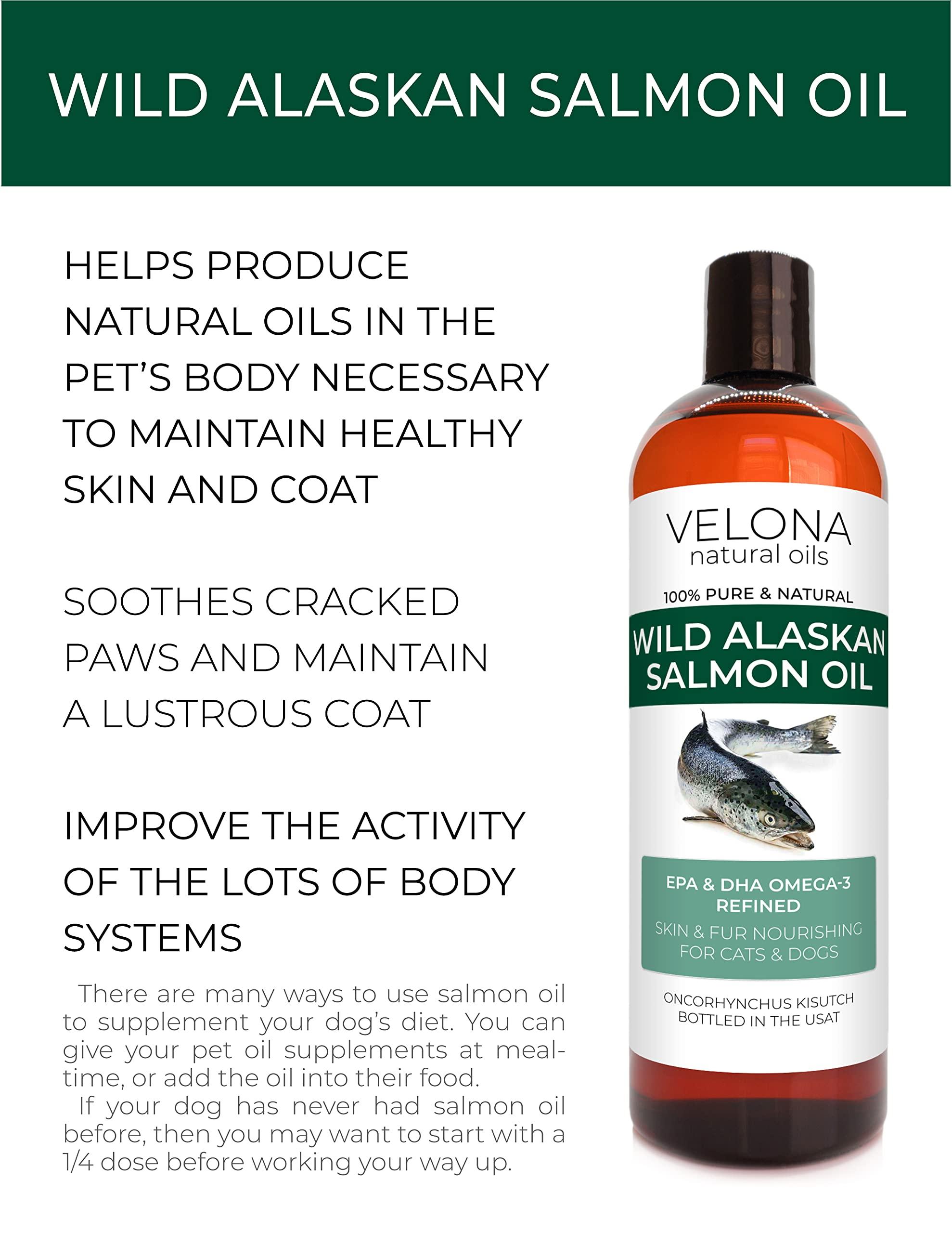 velona Velona Wild Alaskan Salmon Oil - 1 Gallon / 128 Fl Oz | 100% Pure Refined Oil | for Dogs & Cats - Supports Joint Function | Omega 3 Liquid Food Supplement for Pets - Natural EPA + DHA Fatty Acids