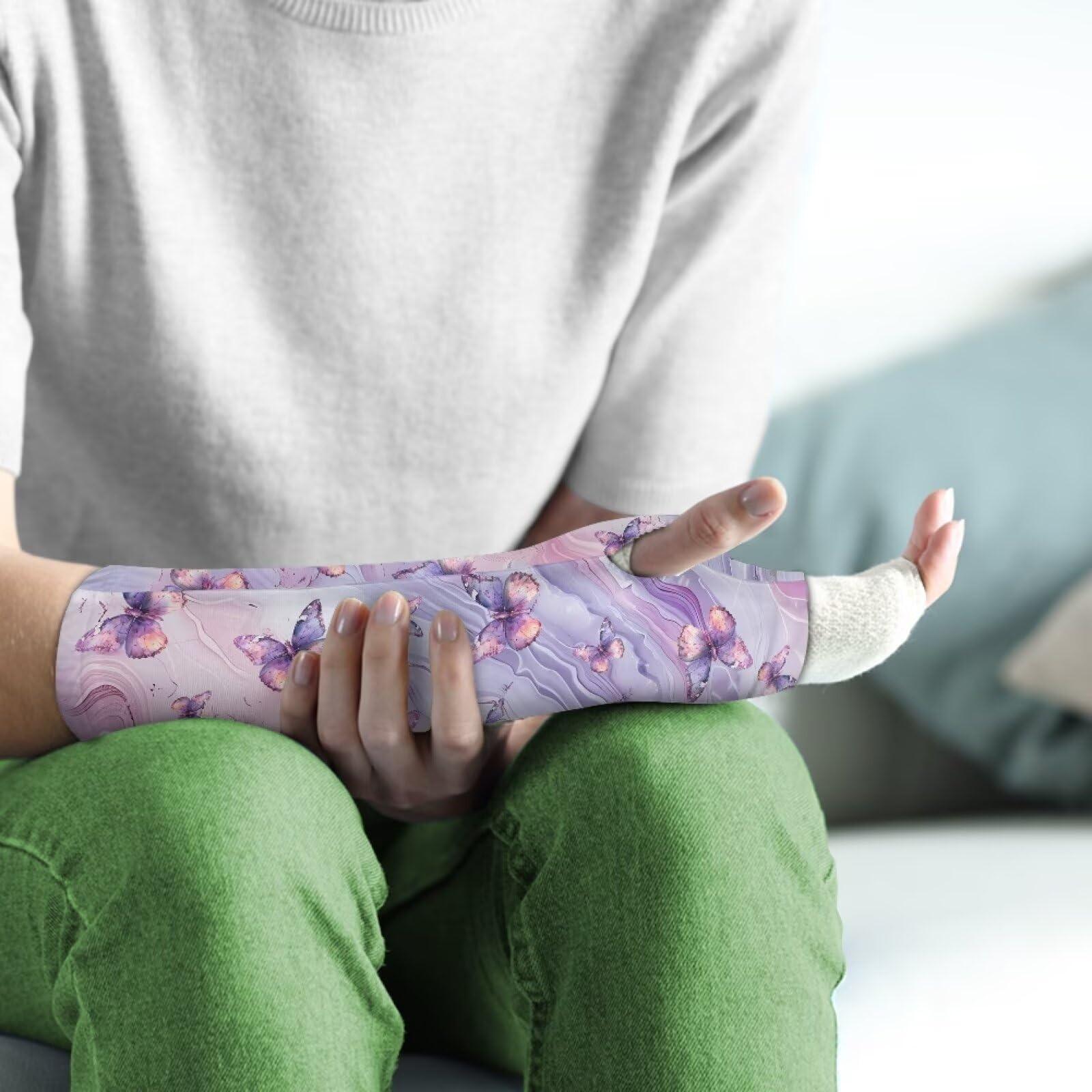 Gomyblomy Gomyblomy Purple Marble Arm Cast Cover Butterfly Pattern Cast Protector for Shower Adults Kids Arm Cast Sleeve for Women Girls Cast Cover Bandage Protector
